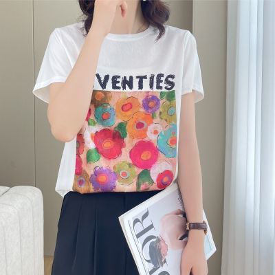 1000夏季时尚圆领短袖女显瘦气质百搭显瘦缎面拼接短袖