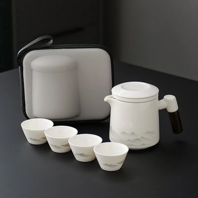 高档羊脂玉白瓷旅行茶具套装快客杯一壶四杯便携式户外露营泡茶器