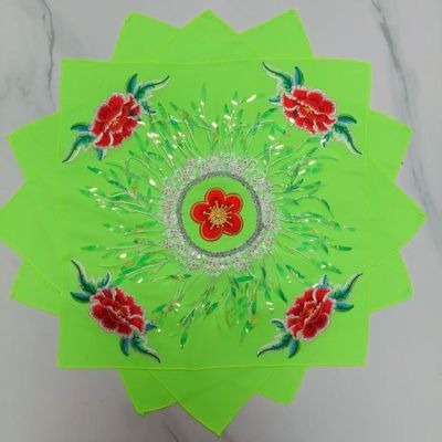 精品双面花麻纱荧光绿白月光4层面料对角65公分左右秧歌手绢优惠商品图片