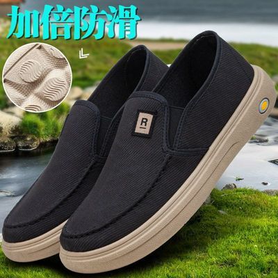 老北京男轻便防滑耐磨牛筋舒适清爽透气休闲懒人一脚蹬时尚帆布鞋