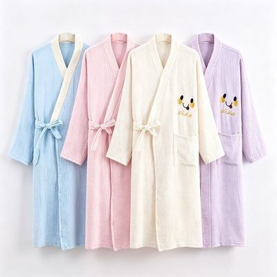 笑脸纯棉纱布浴袍女长短袖夏季系带吸水成人居家洗澡宽松亲肤浴裙优惠商品图片