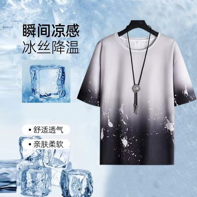 夏季男士新款冰丝短袖T恤ins时尚潮牌帅气学生青少年男T恤男上衣