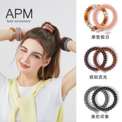 APM/彩虹电话线发圈明星同款女孩彩虹色高弹力发绳无痕不勒发