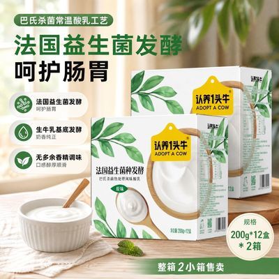 8月认养一头牛原味酸奶200g12盒2箱法国益生菌发酵生牛乳酸牛奶优惠商品图片