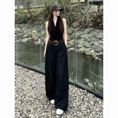 韩系穿搭巨好看的夏装一整套女2026新款黑色挂脖上衣阔腿裤两件套【7天内发货】