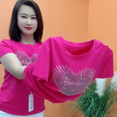 重工烫钻T恤2026爱心夏季新款显瘦圆领宽松短袖时尚百搭显瘦上衣优惠商品图片
