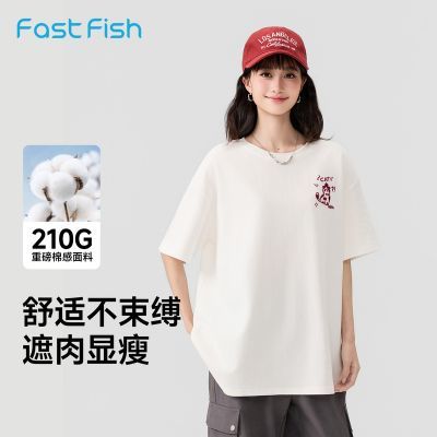 【快鱼】小猫刺绣女士圆领T恤2026年夏季新款宽松舒适休闲百搭短袖