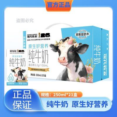 9月蒙牛现代牧业纯牛奶250ml*21盒整箱营养早餐牛奶学生奶代餐奶