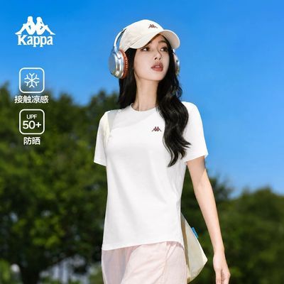 Kappa卡帕背靠背运动短袖女夏季新款户外凉感t恤防晒正肩修身上衣