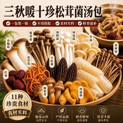 三秋暖十珍松茸菌汤包七彩汤包羊肚松茸竹荪鹿茸虫草煲汤炖汤材料优惠商品图片