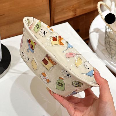 夏日派对可爱卡通陶瓷高颜值浮雕餐具家用8.3寸蛋炒饭碗一个【9月30日发完】优惠商品图片