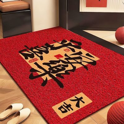 红色入户门地垫新款丝圈脚垫门口玄关家用脚踏垫喜庆除尘地毯