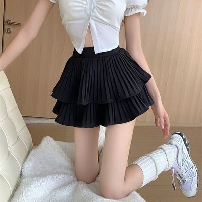 双层蛋糕百褶短裙女高腰显瘦防走光半身裙夏季小个子百搭a字裙