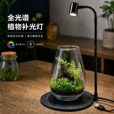 led苔藓植物灯亚克力鱼缸射灯USB微景观瓶灯造景水草灯