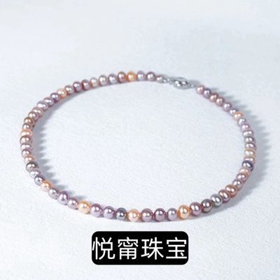 正品纯天然淡水珍珠糖果色项链5-6毫米近圆强光小香风925银锁骨链