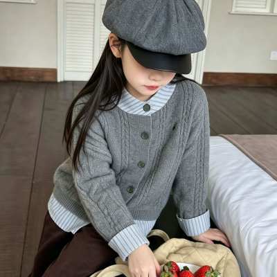 2026新款女童秋款开衫毛衣韩版针织衫假两件百搭时尚外套休闲上衣优惠商品图片