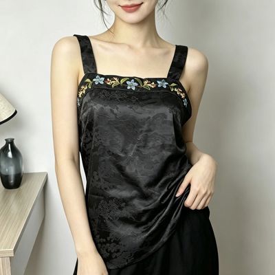复古国风民族吊带暗纹背心新中式夏季新款绣花无袖打底上衣女薄款
