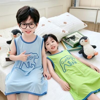 儿童睡裙男孩莫代尔睡衣夏季连体背心薄款宝宝男女童家居服空调长优惠商品图片