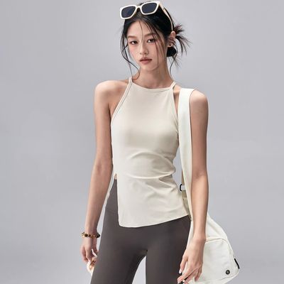 夏季瑜伽服背心带胸垫开叉显瘦普拉提运动上衣长款外穿健身吊带新优惠商品图片
