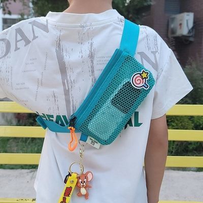 新款腰包斜挎包透气镂空网纱复读男女儿童学习机跑步超轻薄手机