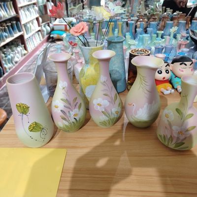 景德镇中式磨砂陶瓷花瓶手工手绘窄口艺术小众客厅装饰花器小口径