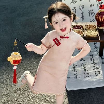 民国女童旗袍夏款中国风儿童汉服2026新款古风高端连衣裙夏季粉色优惠商品图片