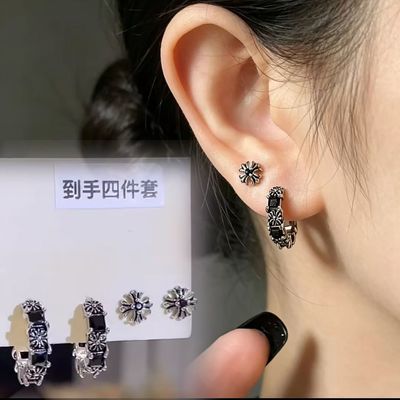 2026新款暗黑风925银针时尚百搭耳环耳扣轻奢高级感耳钉四件套优惠商品图片