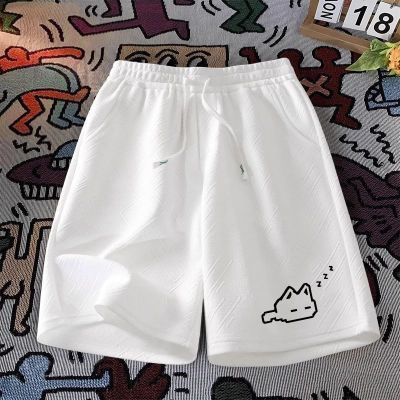 【NOWBAU】简约港风困困小猫印花短裤男女夏季时尚宽松薄款新款五分裤优惠商品图片