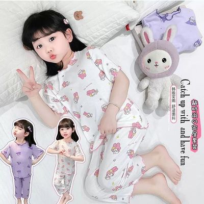 冰丝儿童睡衣夏季女宝宝薄款空调服套装女童卡通短袖家居服两件套优惠商品图片
