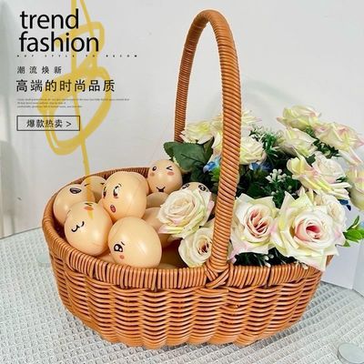 创意手工藤编家用水果篮编织收纳月子篮鸡蛋野餐混搭手提鲜花篮