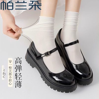 白色堆堆袜子女夏季薄款夏天春夏冰丝冰冰袜黑色中筒袜搭配小皮鞋