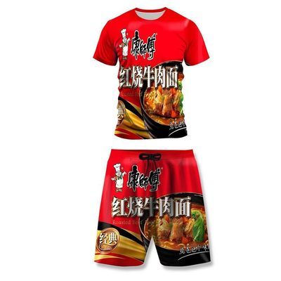 夏季新款康师傅方便面 3D印花短袖套装休闲百搭男女爆款T恤衫衣服