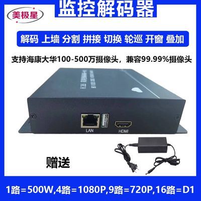 1路监控分屏解码器高清监控H.265大屏解码器上墙视频解码器监控优惠商品图片