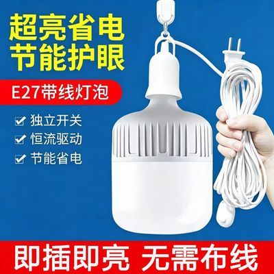 家用led超亮节能带线灯泡带开关插电e27螺口灯座悬挂式球泡灯批发