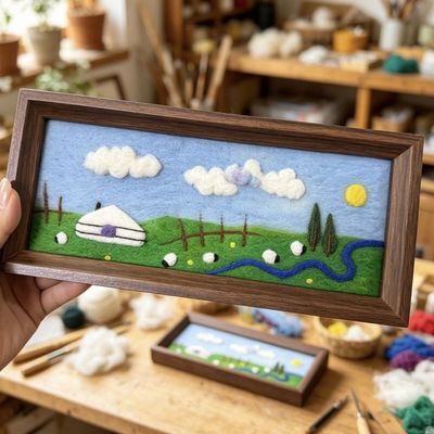 草原非遗羊毛毡画材料包羊毛毡diy定制框画批发学生儿童手工初学优惠商品图片