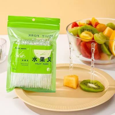 一次性袋装竹节叉 加厚户外餐叉透明水果叉甜品蛋糕点心小叉子【7天内发货】