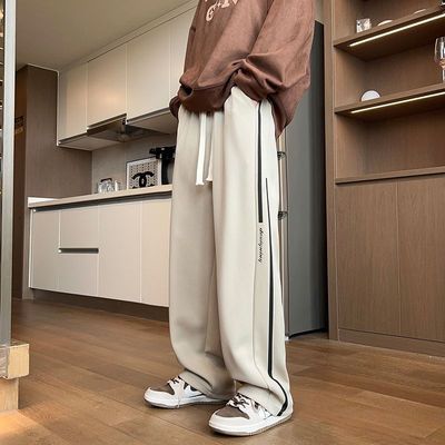 PDKN潮牌 美式条纹撞色拼接休闲裤男2026春秋新款青少年宽松长裤