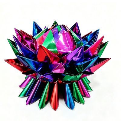 五彩莲花带底座【半成品发货】金莲花彩莲花折叠手工莲花纸九品莲