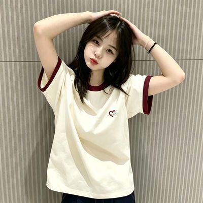 夏季新款撞色索罗娜弹力棉圆领女士短袖印花T恤修身学生版拼接