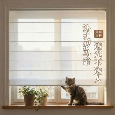 日式简约卧室客厅白色纯色遮光加厚网红罗马帘卷拉式百叶三层