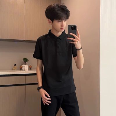 【SHIJINGZU】夏季轻奢高端popl衫男短袖t恤痞帅社会学生商务美式半袖优惠商品图片