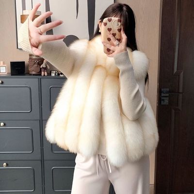 2026新款仿狐狸毛整皮背毛立领竖排皮草马甲女年轻皮草马甲狐狸毛优惠商品图片