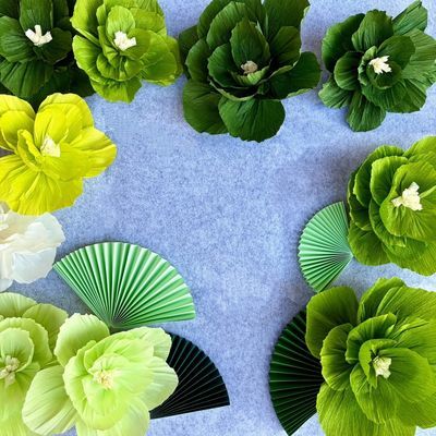 幼儿园绿色系环创 皱纹纸花成品 国风荷花主题黑板报中式墙面布置优惠商品图片