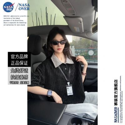 【NASAOVER】丨美式撞色拼接鱼骨纹短袖夏季设计格子拼接翻领半袖t恤