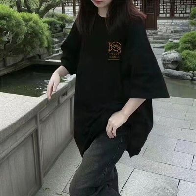 2026夏季新款100纯棉黑色短袖T恤学生韩版宽松慵懒上衣百搭ins