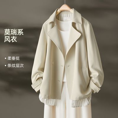 IHIMI/海谧【条纹拼接假两件风衣外套】2026秋季松弛都市简约风衣
