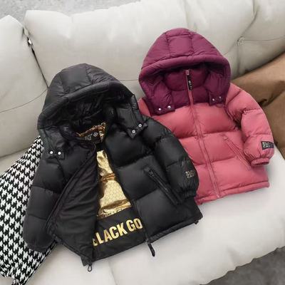 新款2026男女童宝宝秋冬款加厚外套上衣儿童加厚连帽棉服外套黑金