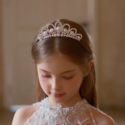 公主皇冠头饰儿童插梳女童珍珠水钻发夹生日演出饰品王冠发夹发饰