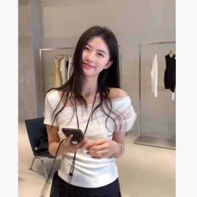 韩系网纱拼接小众设计感正肩短袖上衣夏季新款修身显瘦T恤女379优惠商品图片