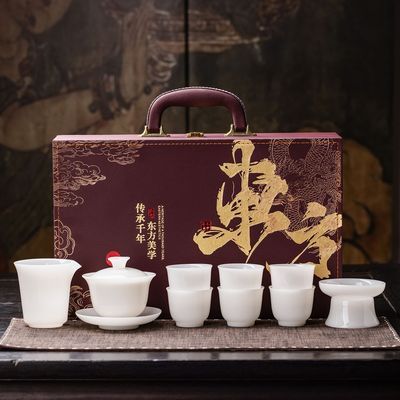 【泥徒】璞玉凝霜冰种白瓷盖碗大套装高档家用办公室泡茶专用茶杯套装